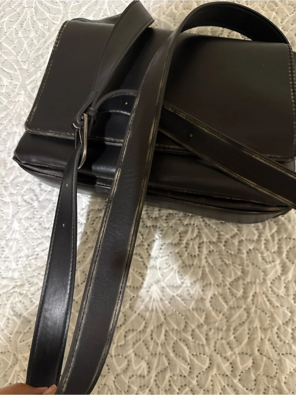 Zara Black Leather Crossbody Messenger Bag